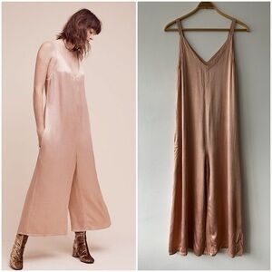Lacausa Anthropologie Santi Satiny Jumpsuit Palazzo Pink Rosegold XS